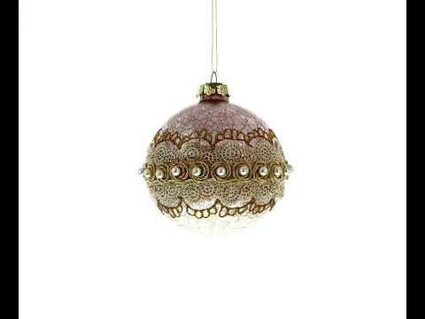 Lace-Adorned Pink - Blown Glass Egg Christmas Ornament