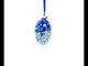 White Pearled Flowers on Glossy Blue Glass Egg Ornament 4 Inches