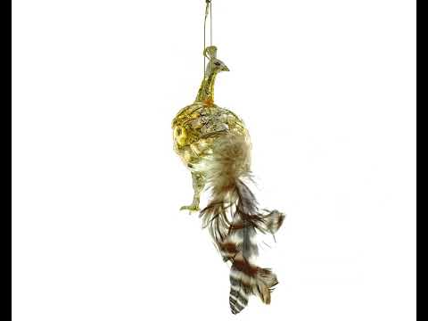 Regal Golden Peacock Blown Glass Christmas Ornament