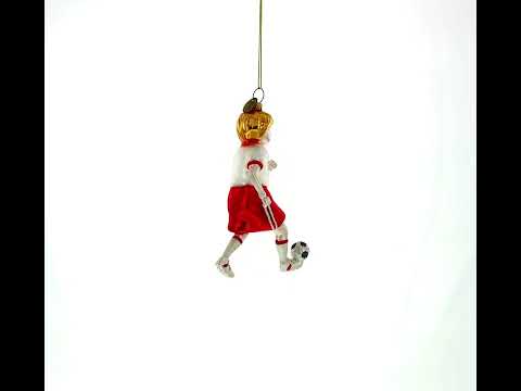 Sporty Girl Playing Soccer Blown Glass Christmas Ornament