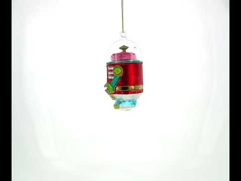 Glittered Robot Blown Glass Christmas Ornament