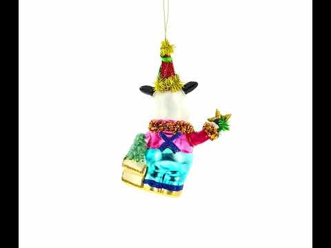 Cow Riding a Star Blown Glass Christmas Ornament