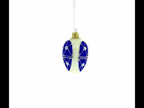 Blue On White Royal Egg Glass Ornament 4 Inches