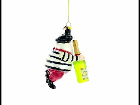 Elegant Epicure: French Santa with Champagne - Blown Glass Christmas Ornament