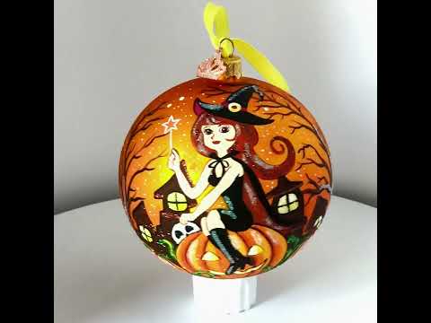 Enchanting Witch Riding Pumpkin Glass Ball Halloween Ornament 4 Inches