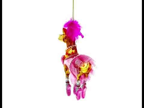 Twirling Giraffe Ballerina Blown Glass Christmas Ornament