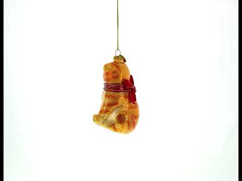 Orange Tabby Cat Blown Glass Christmas Ornament