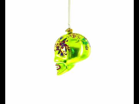 Ornate Decorated Skull Blown Glass Christmas Ornament