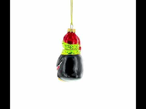 Penguin in Santa Hat with Gifts Mini Glass Christmas Ornament