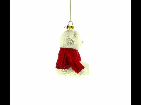 Acogedor osito de peluche vestido con un suéter - Adorno navideño de vidrio soplado