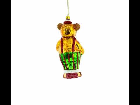 Bear Playing on Accordion Blown Glass Christmas Ornament