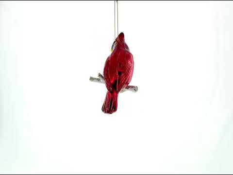 Exquisite Cardinal on Branch Blown Glass Christmas Ornament