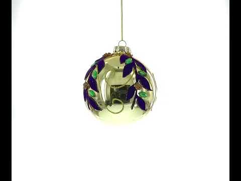 Jeweled Golden Ball Blown Glass Christmas Ornament