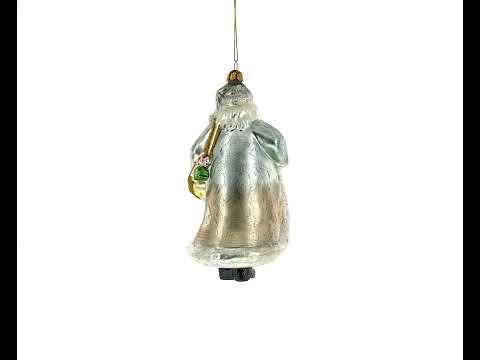 Glittered Santa Holding a Magical Lantern Blown Glass Christmas Ornament