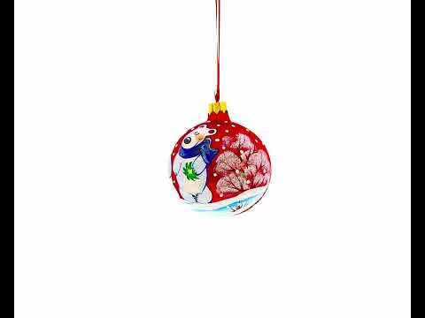 Three Polar Bears Blown Glass Ball Christmas Ornament 3.25 Inches