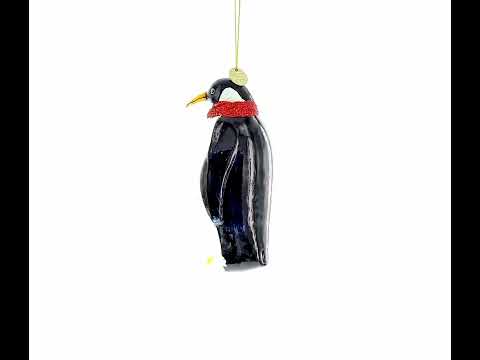 Penguin with Scarf Blown Glass Christmas Ornament