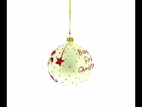 Girl Opening Gift Glass Ball Baby's First Christmas Ornament 4 Inches