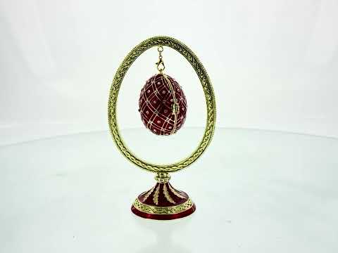 Red Enamel Jeweled Easter Egg in the Egg Shaped Display Holder Figurine