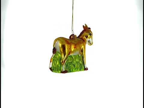 Donkey with Festive Decorations Glass Christmas Ornament