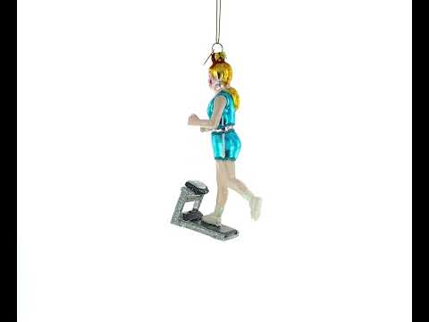 Treadmill Runner Fitness Girl Blown Glass Christmas Ornament