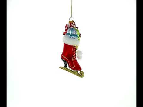 Ice Skate Boot Filled with Gifts Glass Christmas Ornament