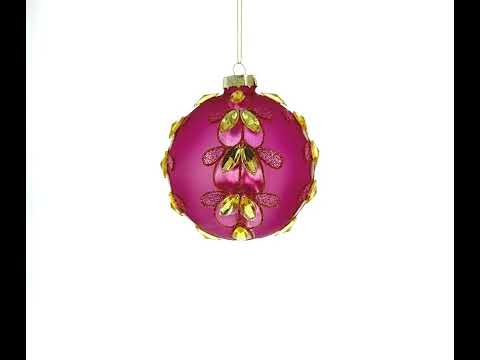 Enchanting Jeweled Pink Blown Glass Ball Christmas Ornament