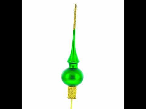 Solid Green with Sparkling Top Blown Glass Christmas Tree Topper 11 Inches