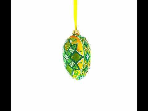 The Green Star Ukrainian Pysanka Glass Egg Ornament 4 Inches