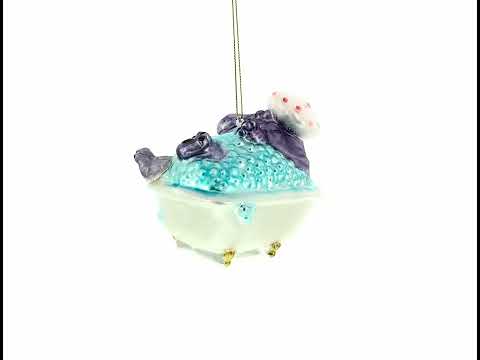 Hippo Taking Bath Blown Glass Christmas Ornament