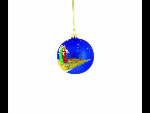 Heavenly Angels in the Night Nativity Scene Blown Glass Ball Christmas Ornament 3.25 Inches