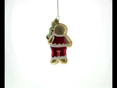 Festive Gingerbread with Christmas Tree Blown Glass Ornament