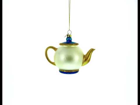 Elegantly Decorated Teapot Blown Glass Christmas Ornament