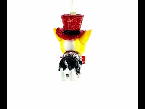 Dapper Corgi in Top Hat Blown Glass Christmas Ornament