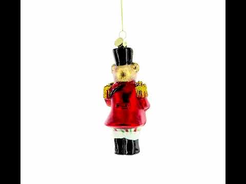 Teddy Bear Drummer Blown Glass Christmas Ornament