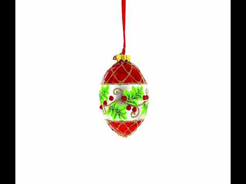 Berries on the Branch Glass Egg Ornament 4 Inches