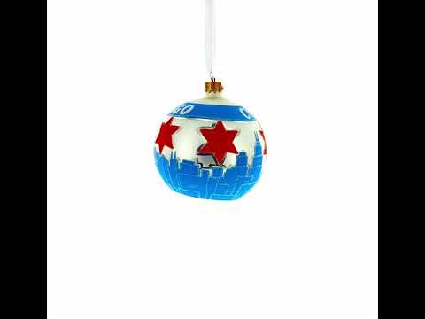 Chicago Cityscape and Flag Glass Ball Christmas Ornament 4 Inches