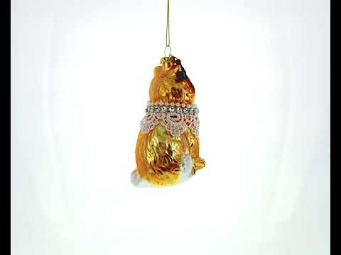 Chic Cat with Pendant Blown Glass Christmas Ornament