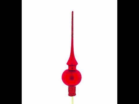 Matte Red with Sparkling Top Mouth Blown Glass Christmas Tree Topper 11 Inches