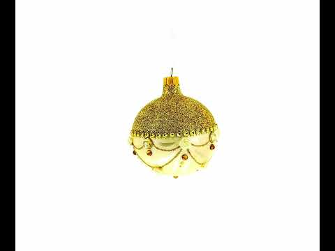 Opulent Golden Chandelier Elegance Blown Glass Ball Christmas Ornament 3.25 Inches