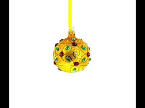 Multicolored Jewels Adorned on a Gilded Glass Ball Christmas Ornament 3.25 Inches