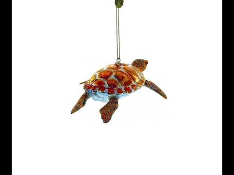 Enchanted Seafarer: Glittered Turtle - Blown Glass Christmas Ornament