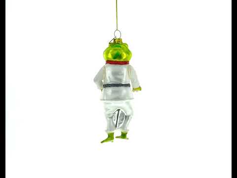 Frog Engaged in Martial Arts Blown Glass Christmas Ornament