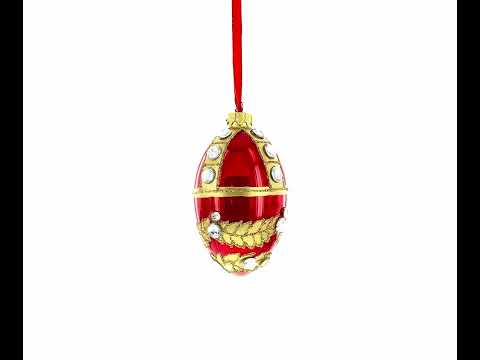 Diamonds on Red Glass Egg Ornament 4 Inches