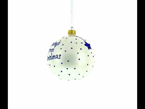 Boy Opening Gift Blown Glass Ball Baby's First Christmas Ornament 4 Inches