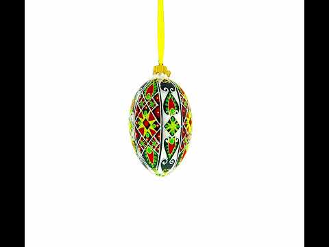 Traditional Ukrainian Pysanka Glass Egg Ornament 4 Inches