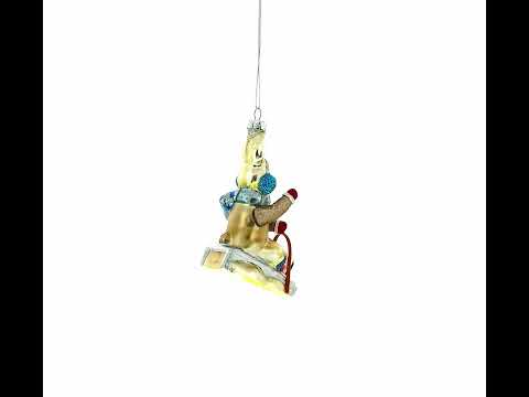 Sledding Bunny Blown Glass Christmas Ornament