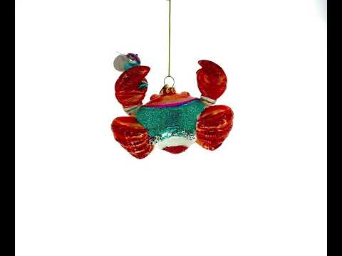 Cheerful Crab at Cocktail Party - Blown Glass Christmas Ornament