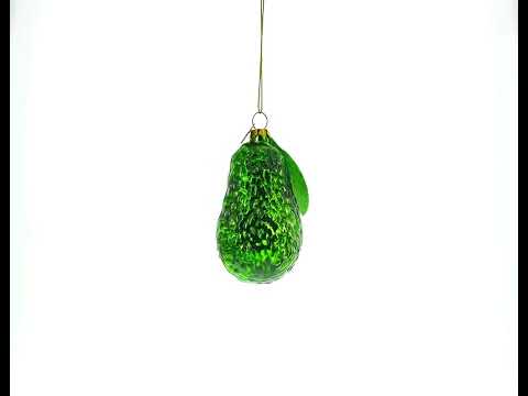 Nature's Butter: Avocado with Leaf Glass Christmas Ornament