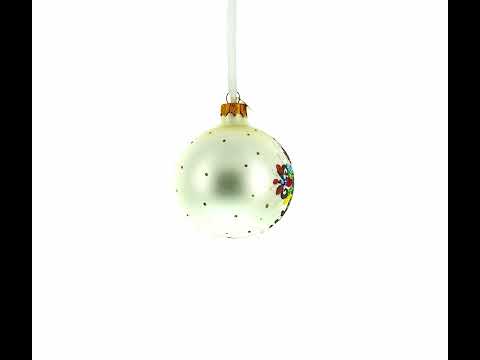 Ukrainian Petrykivka Painting Blown Glass Ball Christmas Ornament 4 Inches