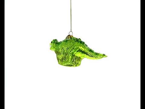 Playful Green Dinosaur with Beads Glass Christmas Ornament